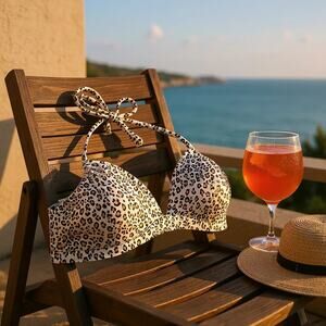 VICTORIAS SECRET Swim Adjustable Bralette Bikini Top Brown Leopard Women Large